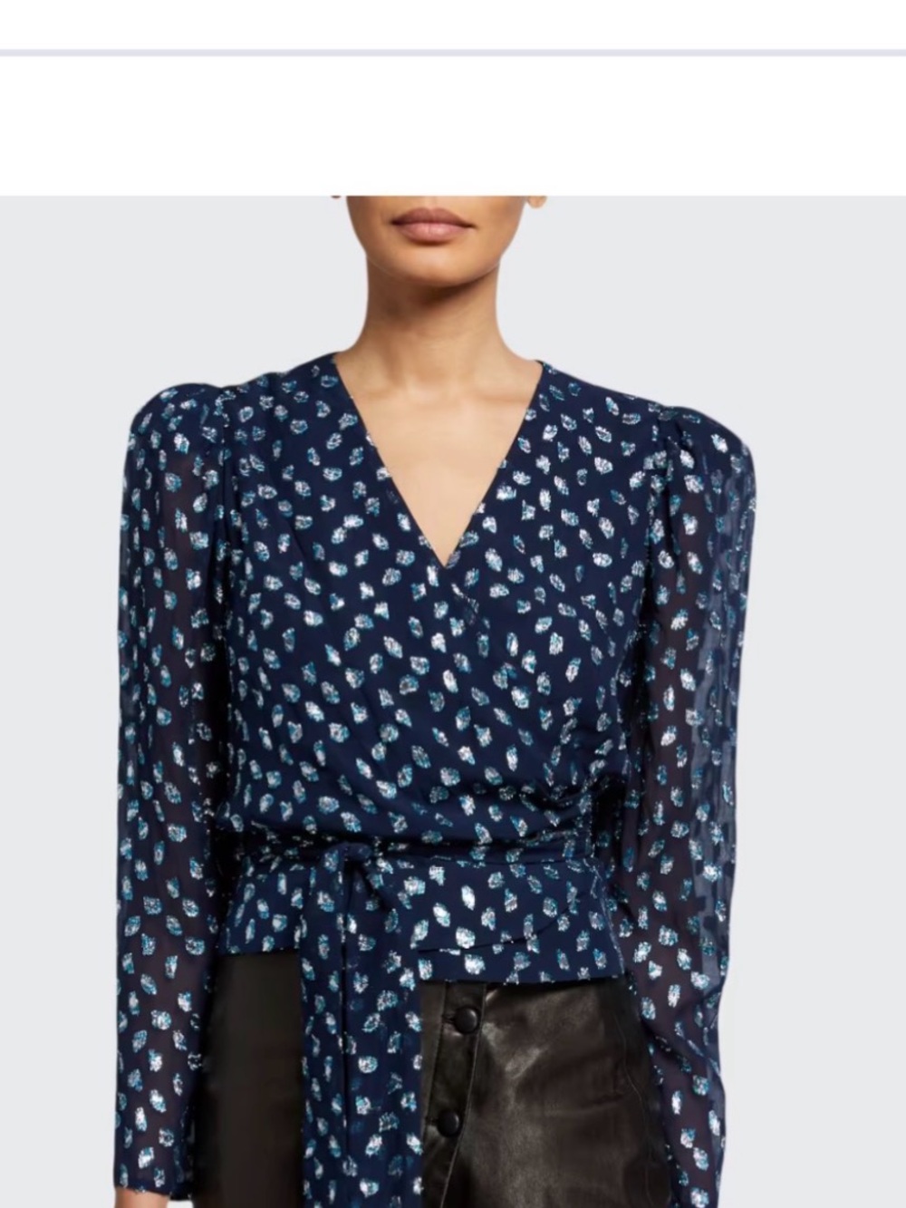 Tanya Taylor Silk Women's Navy Wrap Blouse 10